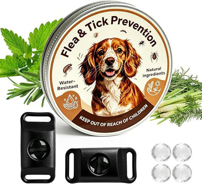 Natural Flea and Tick Prevention Pendant for Dogs Flea and Tick Collar, Waterproof Flea and Tick Repellent Dog Tag Safe for All Breeds & Sizes with 2 Silicone Buckles & 4 Refills, COLLAR NOT INCLUDED