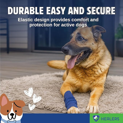 Healers PetCare Leg Wraps – Adjustable Dog Bandages with Gauze Inserts – Breathable Elastic Wrap for Wound Care & Joint Support – Non-Slip, Reusable, Machine Washable – Medium 24-Inch, Blue