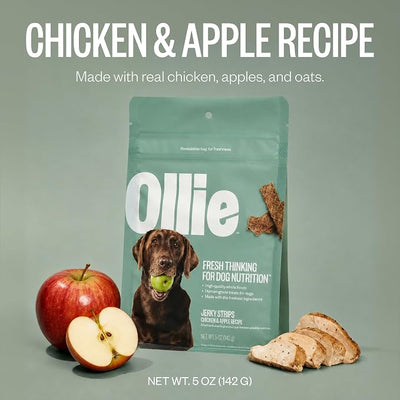 Ollie Chicken and Apple Jerky Dog Treats, 5 oz Pack of 1, All Natural, Healthy Snacks, Made with Real Meat, Human Grade, for Dogs