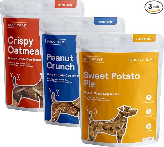 Sweet Potato, Oatmeal & Peanut Butter Dog Training Treats Variety Pack of 3 Human Grade Grain Free Cookies Made in USA