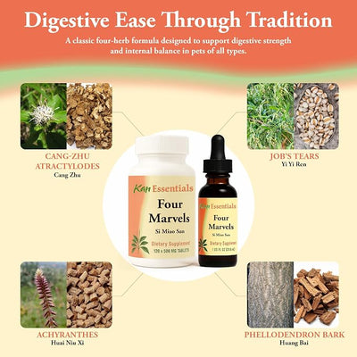 Kan Herb Company Four Marvels – Traditional Chinese Herbal Blend for Dogs and Cats to Support Digestive Clarity, Fluid Balance, and Overall Wellness, Herbal Supplement Tablets for Pets, 120 Tablets