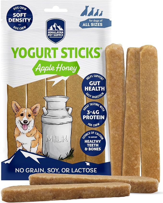 Himalayan Dog Chew Apple Honey Yogurt Sticks for Dogs | Protein-Rich Treats with Prebiotics & Probiotics | Lactose-Free, Grain-Free, Gluten-Free | Healthy Yogurt Chews for All Breeds | 5 Count