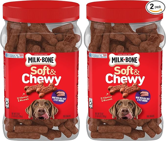 Milk-Bone Soft & Chewy Dog Treats, Beef & Filet Mignon Recipe, 25 Ounce (Pack of 2)
