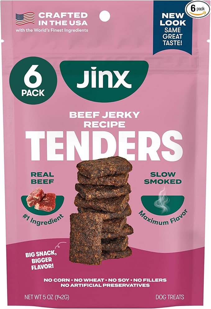Jinx Tenders Beef Jerky Dog Treats, All Natural Ingredients, Soft and Chewy, Low-Calorie, Slow-Smoked Beef & Liver, No Fillers, 5oz, 6 Pack