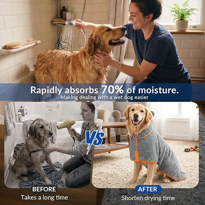 Bienbee Dog Bathrobe, Quick Drying Super Absorbent Pet Robes for Small Medium Large Dogs, Drying Coat for After Bath & Swim, Warm & Cozy Dogs Towels, Dog Puppy Bath Supplies, Gray XL