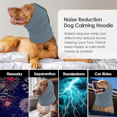 KOESON Adjustable Ear Wrap for Large Dogs, Soft No Shake Dog Ear Wraps Hematoma, Breathable Dog Ear Cover for Noise Protecion, Neck Wounds, Pet Calming Hoodie for Thunder, Firework, Separation