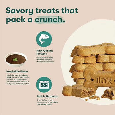 Jinx Oven-Baked Salmon Bone Broth Biscuit Dog Treats - Crunchy, All Natural, Superfood-Rich with High-Protein Salmon, Dog Biscuits for Puppies, Adults & Seniors - 16oz