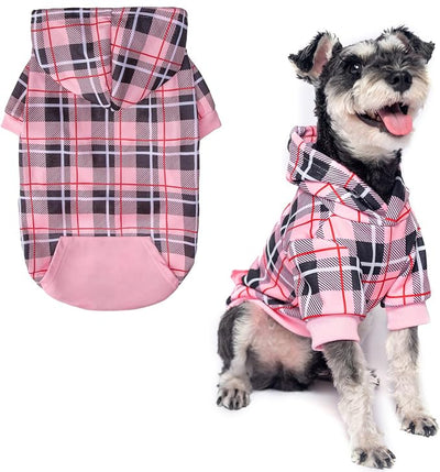 EXPAWLORER Plaid Dog Hoodie - British Style Warm Dog Sweater Shirt with Leash Hole,Pitbull Clothes Outfits,Winter Coat Apparel for All Breeds Puppy Girl Boy-Cat Apparel,Pink S-Medium
