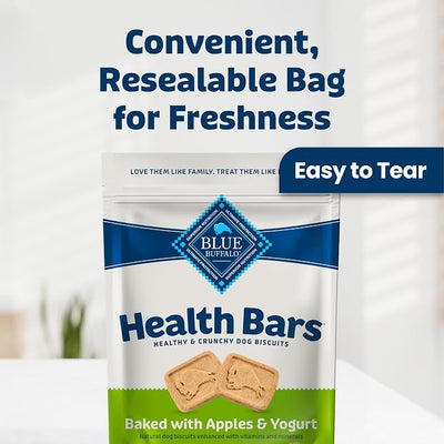 Blue Buffalo Health Bars Apples & Yogurt Crunchy Dog Biscuits, Oven-Baked with Real Apples & Natural Ingredients, Healthy Dog Treats with No Artificial Flavors or Preservatives, 16 oz.