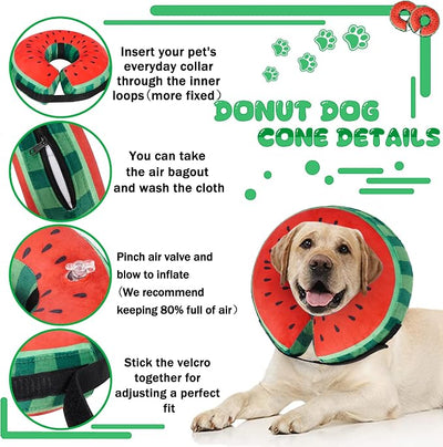 Recovery Donut Collar for Dogs & Cat,Inflatable Dog Collar Alternative After Surgery,Soft Cone for Large Medium Small Pet(Watermelon,Medium)