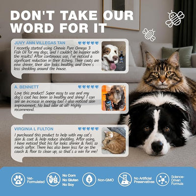 Fish Oil for Dogs and Cats - Skin and Coat Support Supplement for Pets - Omega 3 6 9 Fatty Acids - Itchy Skin, Shedding, Immunity, Joint - EPA DHA - Wild Caught Salmon and Pollock Food Topper