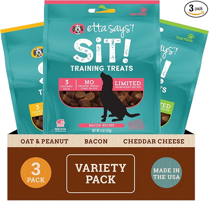 etta says! Training Treats - All Natural Variety Pack Soft Treats for Dogs - Bacon, Cheese, and Peanut Butter - Made in The USA (6 Oz Pack of 3)
