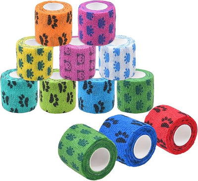 Eco-Fused Self-Adhering Bandage - Injury Wrap Tape for Pets, Dogs, Cats, Horses - Pack of 12 - Dog Bandages for Legs - Prevent Licking - Does not Stick to Hair - Elastic, Water Repellent, Breathable