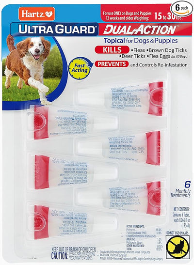 Hartz UltraGuard Dual Action Flea & Tick Topical Dogs & Puppies Treatment & Prevention, 6 Months, 15-30 lbs