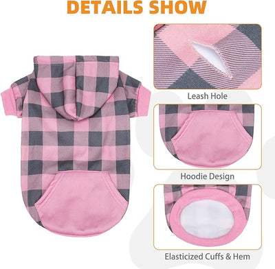 KOOLTAIL Plaid Dog Hoodie Pet Clothes Sweaters with Hat
