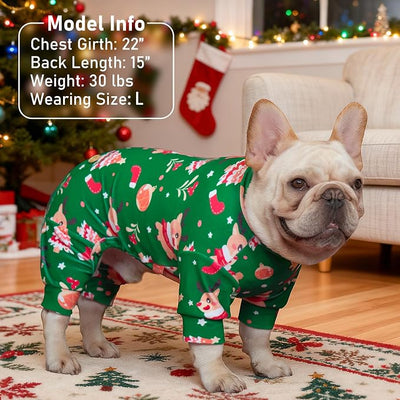 KYEESE Dog Christmas Pajamas, Turtleneck Dog Pajamas for Small Dogs, Soft Velvet Holiday Pet Onesie with 4 Legs, Lightweight Onesie Cozy Warm Pet Sleepwear, Cute Festive Doggie Outfit, Medium