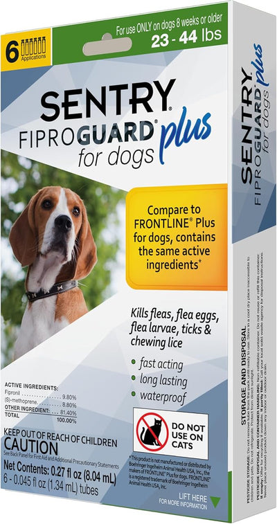 Sentry Fiproguard Plus for Dogs, Flea and Tick Prevention for Dogs (23-44 Pounds), Includes 6 Month Supply of Topical Flea Treatments