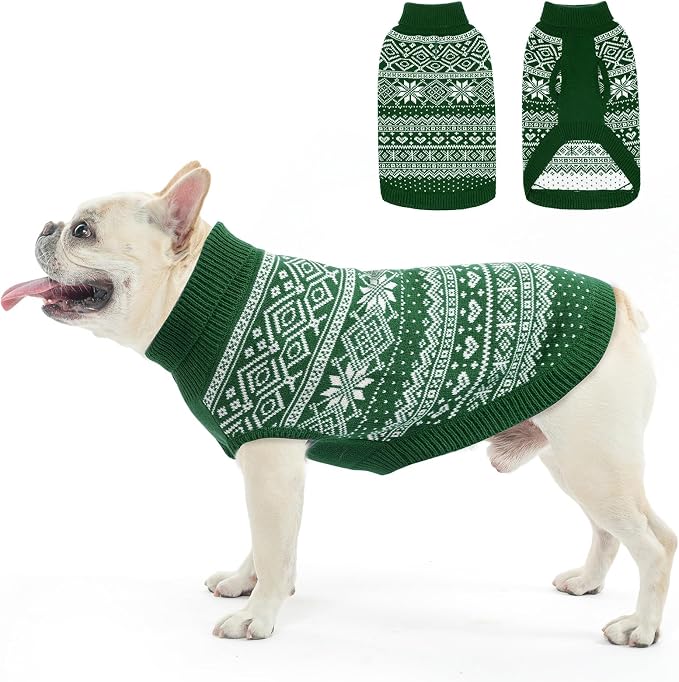 HOMIMP Dog Sweater Argyle - Warm Sweater Winter Clothes Puppy Soft Coat, Ugly Dog Sweater for Small Medium and Large Dogs, Pet Clothing Boy Girl, Green SM