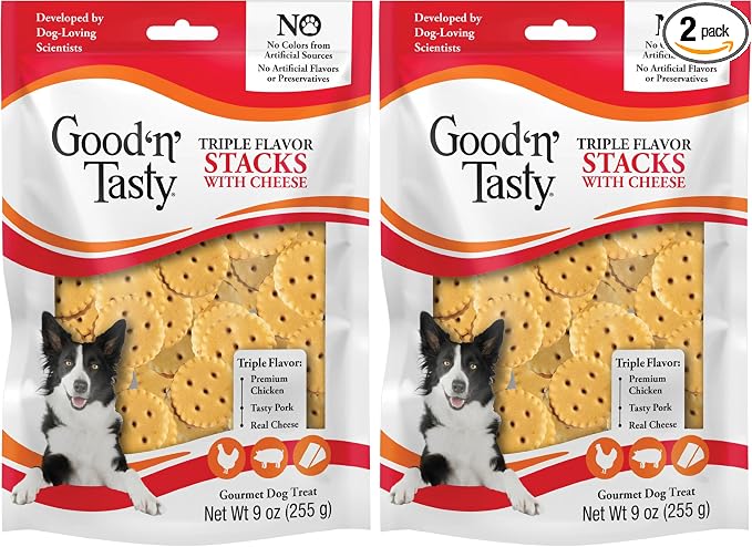 Good 'n' Tasty Triple Flavor Stacks with Peanut Butter, 3.5 Ounces, Bite Sized Snacks for Dogs with Premium Chicken and Real Peanut Butter (Pack of 2)