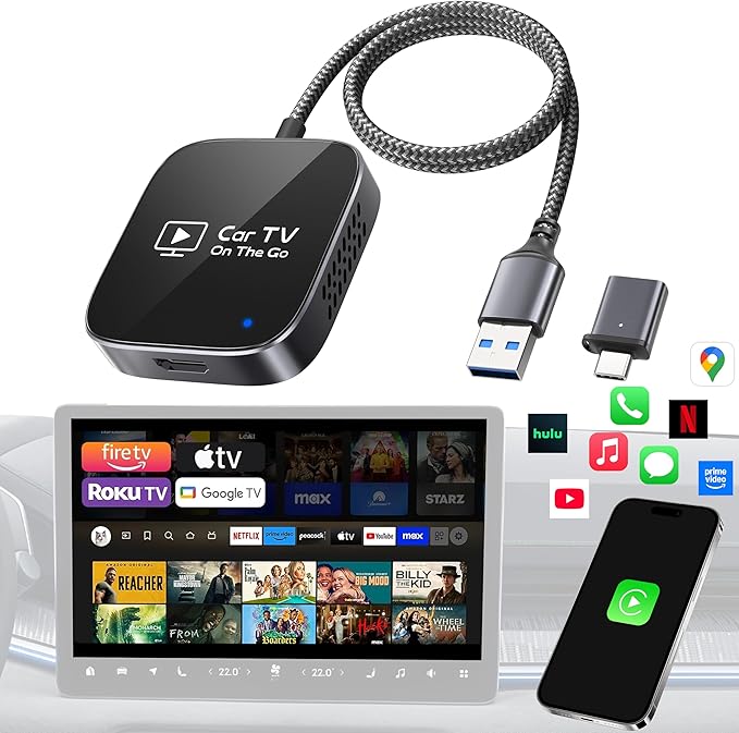 2-in-1 Wireless CarPlay Adapter & Car TV Mate Pro [Autolink Pro 2026, Metal & Glass Case] Convert Wired to Wireless Car Play with HDMI Input, Screen Mirroring & Streaming, Fit for 2016+ Cars -Black