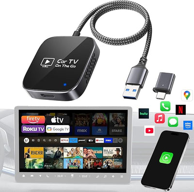 2-in-1 Wireless CarPlay Adapter & Car TV Mate Pro [Autolink Pro 2026, Metal & Glass Case] Convert Wired to Wireless Car Play with HDMI Input, Screen Mirroring & Streaming, Fit for 2016+ Cars -Black