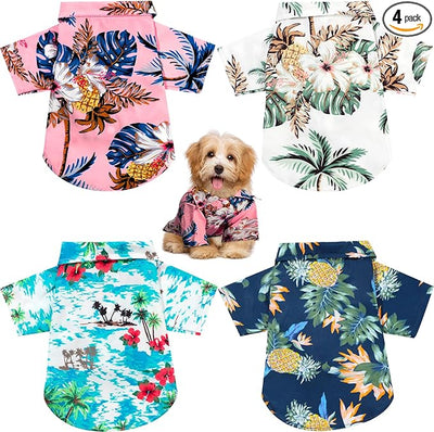 Weewooday 4 Pieces Small Pet Summer T-Shirts Hawaii Style Floral Pet Dog Shirt Breathable Cool Clothes Beach Seaside Puppy Sweatshirt for Puppy(Floral Style,X-Large)