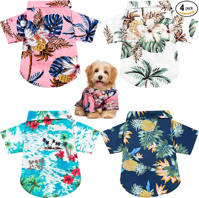 Weewooday 4 Pieces Small Pet Summer T-Shirts Hawaii Style Floral Pet Dog Shirt Breathable Cool Clothes Beach Seaside Puppy Sweatshirt for Puppy(Floral Style,X-Small)