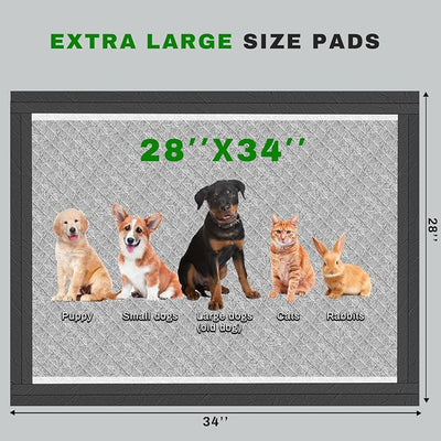 Charcoal Puppy Pads 28x34 Inches Extra Large Dog Pee Pads Odor-Control & Leak-Proof Disposable Pet Training Edge-Wrapping Thicken Potty Pad for Dogs, Cats, Rabbits (150 Pieces)