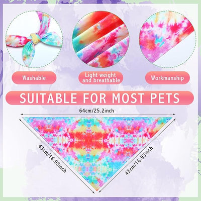 Silkfly 50 Pcs Summer Tie Dye Dog Bandanas Bulk Pet Scarf Grooming Salon Colorful Triangle Washable Male and Female Dog Bib Neckerchief for Puppy Large Pet Birthday Party Decor(Large)