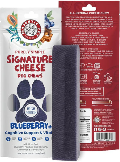 Majestic Pet Himalayan All-Natural Cheese Dog Chews - Long Lasting Dental Chew for Dogs - Healthy Pet Treats with Beneficial Ingredients (Cognitive Support & Vitality, Large, 1 Pack)