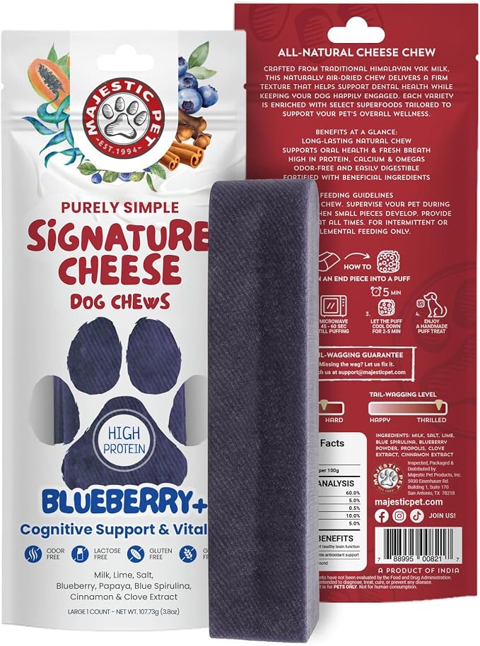 Majestic Pet Himalayan All-Natural Cheese Dog Chews - Long Lasting Dental Chew for Dogs - Healthy Pet Treats with Beneficial Ingredients (Cognitive Support & Vitality, Large, 1 Pack)