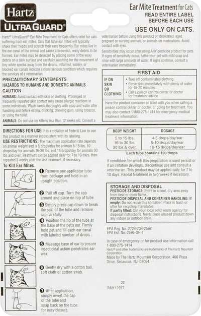 Hartz Ear Mite Treatment for Cats-3 Pack Package May Vary