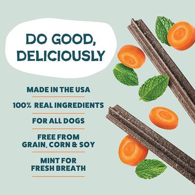 Shameless Pets Carrot & Mint Dental Chews for Dogs, 32 Chews - Natural Dog Teeth Cleaning Treats with Fresh Breath Benefits | Grain-Free Dental Sticks for Small, Medium & Large Dogs