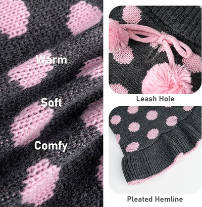 KYEESE Dog Sweater Dress Turtleneck Dog Sweaters for Girl Medium Dogs Polka Dot Knit Pullover Warm Pet Clothes for Fall Winter