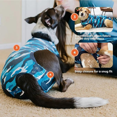 Suitical Recovery Suit for Dogs - Spay & Neutering Dog Surgery Recovery Suit for Male or Female - Soft Fabric for Skin Conditions - M - Neck to Tail 21.7-27.2 Inch, Chest 25-35.5 Inch -Blue Camouflage