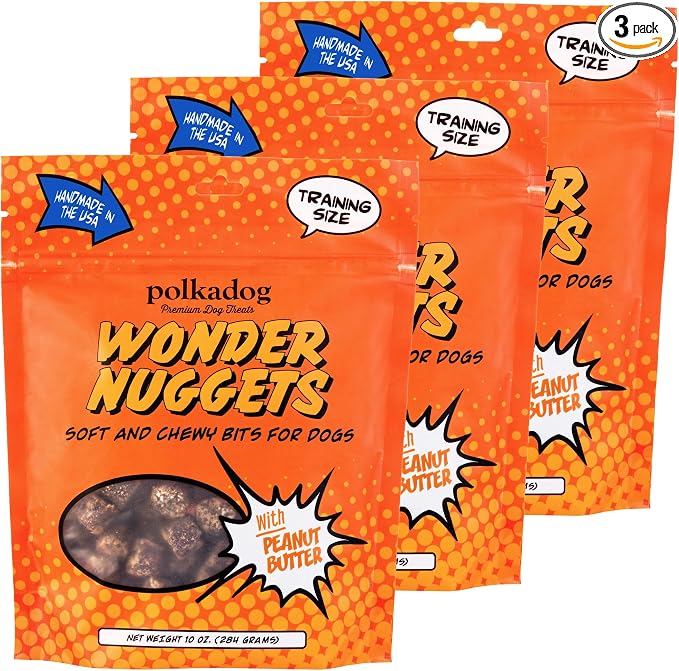 Polkadog Wonder Nuggets 3-Pack Dog Treats - Peanut Butter, Soft & Chewy, Limited Ingredient, Lean Protein & Omega-3 Rich Snacks for Dogs, Great for Training All Breeds, Made in USA - 10oz (3pk)