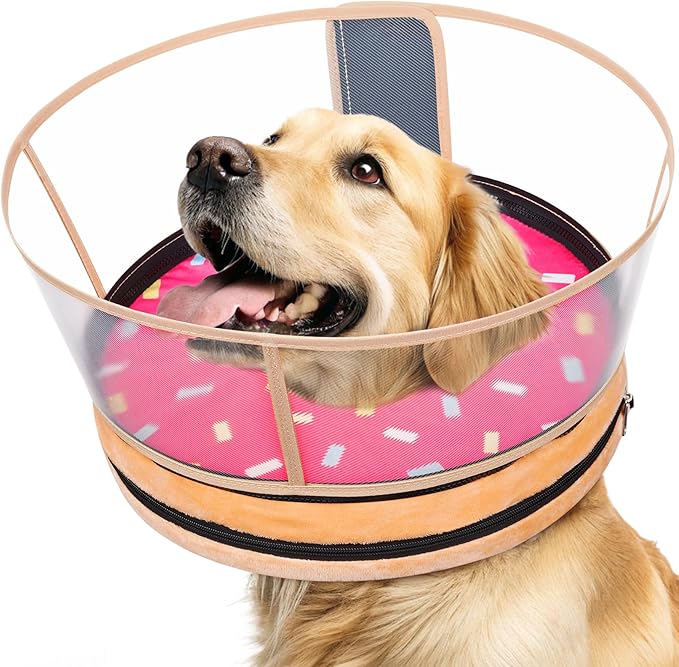 Sponge Dog Cone After Surgery, No Inflation Required Dog Donut Collar to Stop Licking, Inflatable Cone Alternatives for Medium Pets, Soft Recovery Collar with Protective Shield (Donut, M)