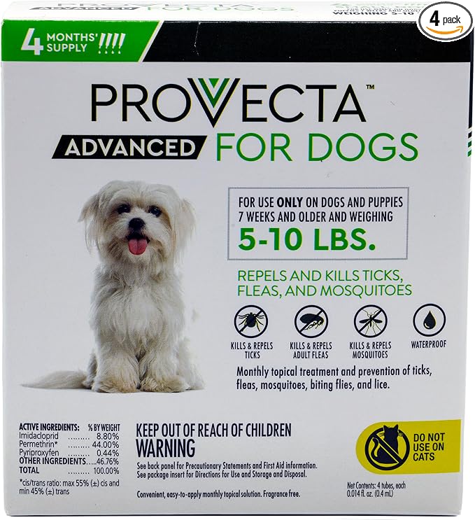 Provecta® Advanced for Small Dogs (5–10 lbs) Flea and Tick Topical Treatment, 4-Month Supply