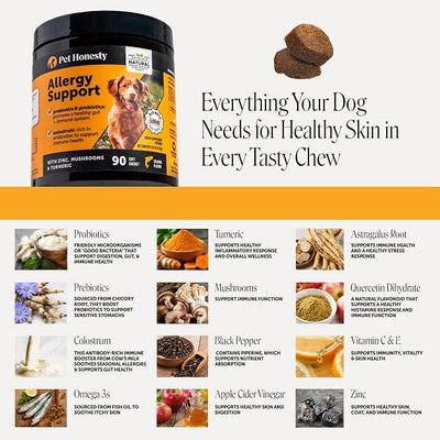 Dog Allergy Relief Immunity Chews - Paw Licking, Itching & Seasonal Allergies - with Colostrum, Probiotics, Turmeric & Salmon Oil - Vet Recommended Anti-Itch Supplement for Dogs (Salmon, 90 Ct)