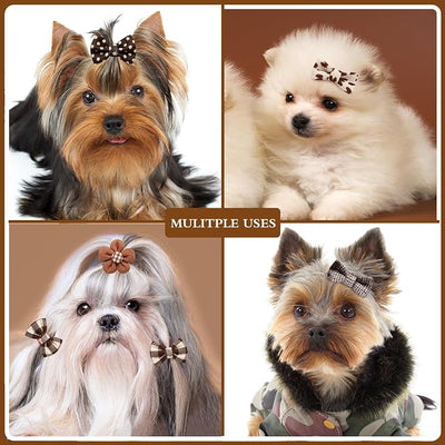 20pc Brown Small Dog Hair Bows - Mix Holiday Dog Hair Bows for Yorkie Puppies, Top Knot for Daily Use