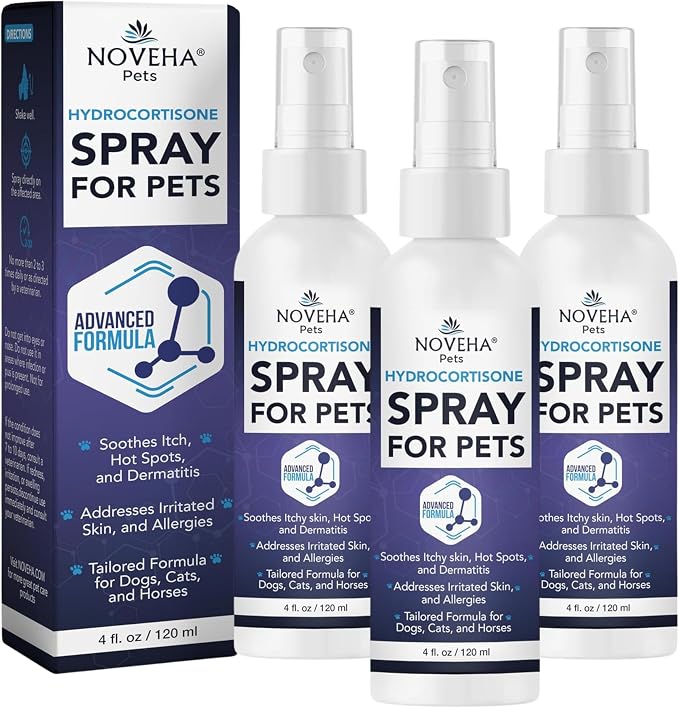 NOVEHA 1% Hydrocortisone Spray for Dogs, Cats, Horses – (3 x 120mL)