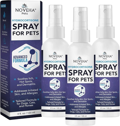 NOVEHA 1% Hydrocortisone Spray for Dogs, Cats, Horses – (3 x 120mL)