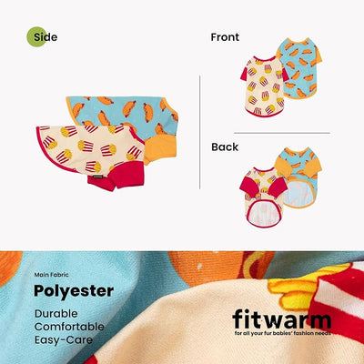 Fitwarm 2 Pack Hot Dogs & French Fries Dog Shirt, Funny Summer Clothes for Small Dogs Boy Girl, Cozy Pet Outfit, Beige, Blue, Small