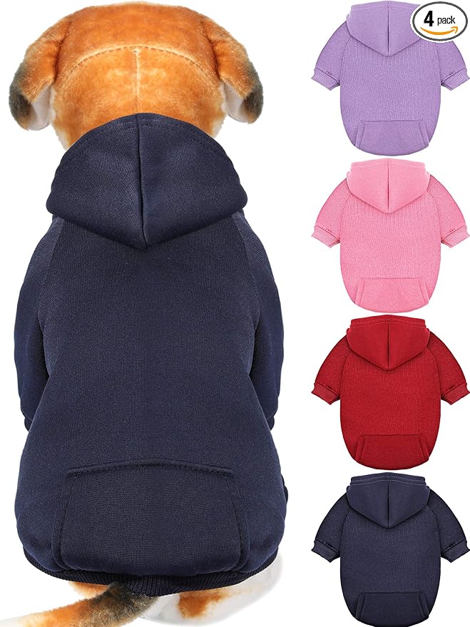Syhood 4 Pieces Medium Dog Sweaters Dog Hoodie Clothes with Hat for Small Dogs Puppy Pet Winter Warm Hoodies Coat Sweater Shirt Chihuahua Clothes with Pocket