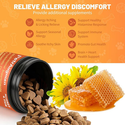 Dog Allergy Chews | Daily Support for Itchy Skin, Immune Health & Seasonal Allergies from Probiotics Omega 3 Quercetin Colostrum,Paw Licking, Pet Itchy Ear Relief Supplement - 100ct