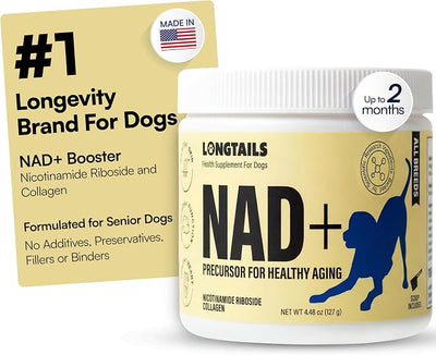 NAD+ Precursor Senior Dog Supplement - Cognitive & Longevity - NMN Alternative Powder with 200mg Nicotinamide Riboside (NR) and 1,500mg Hydrolyzed Collagen - Made in USA, 30 Scoops, Up to 60 Days