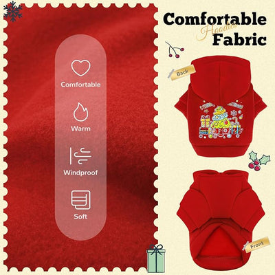 ABRRLO Small Dog Hoodie Clothes Red Christmas Dog Outfit Warm Fleece Dogs Sweater for Small Dogs Cat Boy Girl Cute Puppy Sweatshirt with Leash Hole Xmas Doggy Costume Chihuahua Yorkie(Xmas Tree,S)