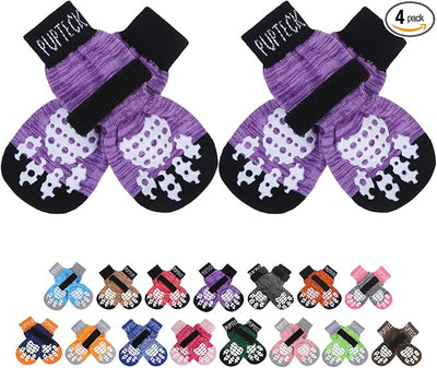 PUPTECK Anti-Slip Dog Socks with Double Sides Grips for Small Medium Large Dogs Hardwood Floors Prevents Licking, Dog Shoes for Hot Pavement Traction Control Paw Protector for Senior Dogs, Purple M
