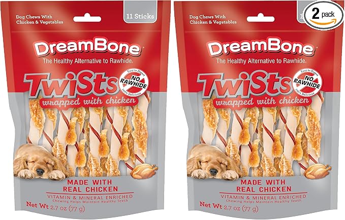 DreamBone Twists Wrapped with Chicken, No-Rawhide Chews for Dogs, 11 Count (Pack of 2)