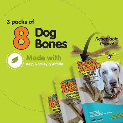 Fido Super Breath Dental Care Bones for Dogs, Medium - 8 Count, Pack of 3 - Fresh Breath Dog Dental Treats for Medium Dogs - Plaque & Tartar Control - Made in USA - 24 Total